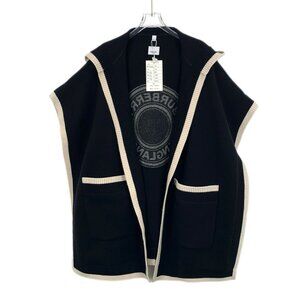 Burberry Black Hooded Wool & Cashmere Cape With Logo Detail One Size Ribbed Trim